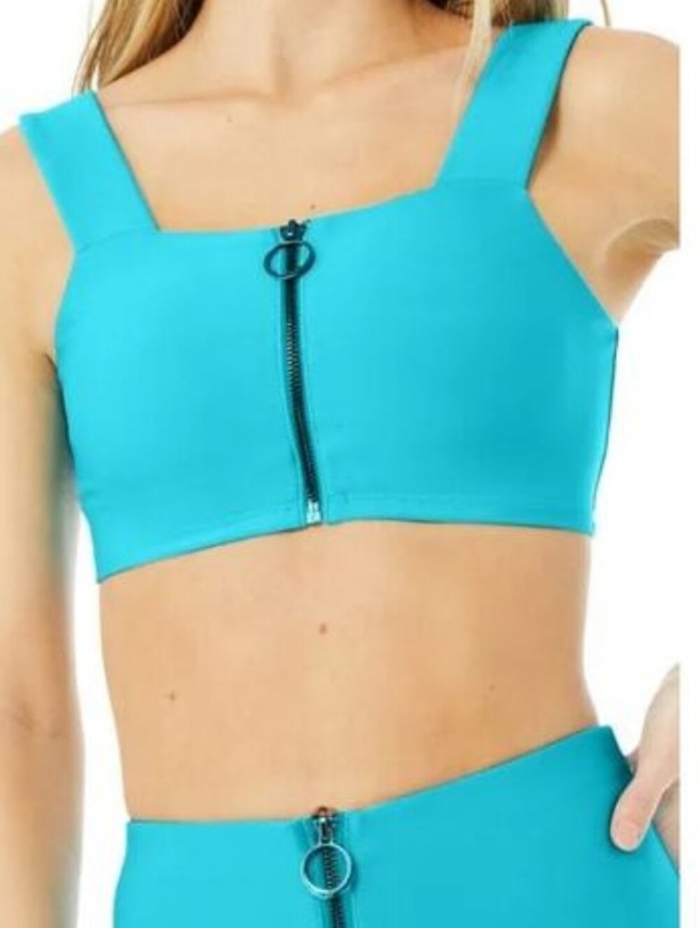 Alo Yoga Turquoise Front-Zip Crop And Leggings Set